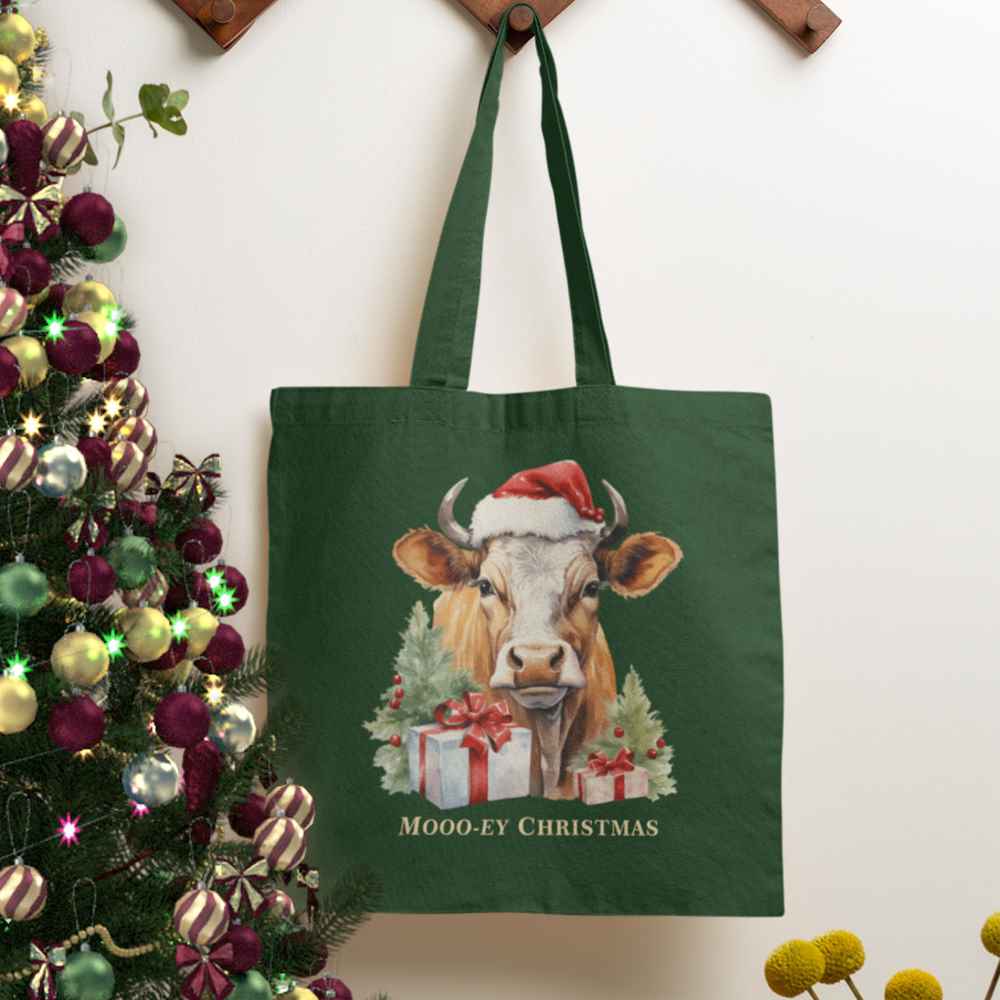 Vintage Christmas Cow Organic Tote Bag