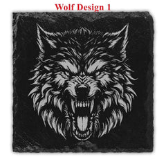 Dark Wolf Engraved Natural Slate Coasters