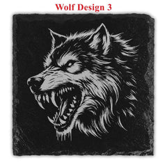 Dark Wolf Engraved Natural Slate Coasters