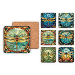 Stained Glass Dragonfly Drinks Coaster Set