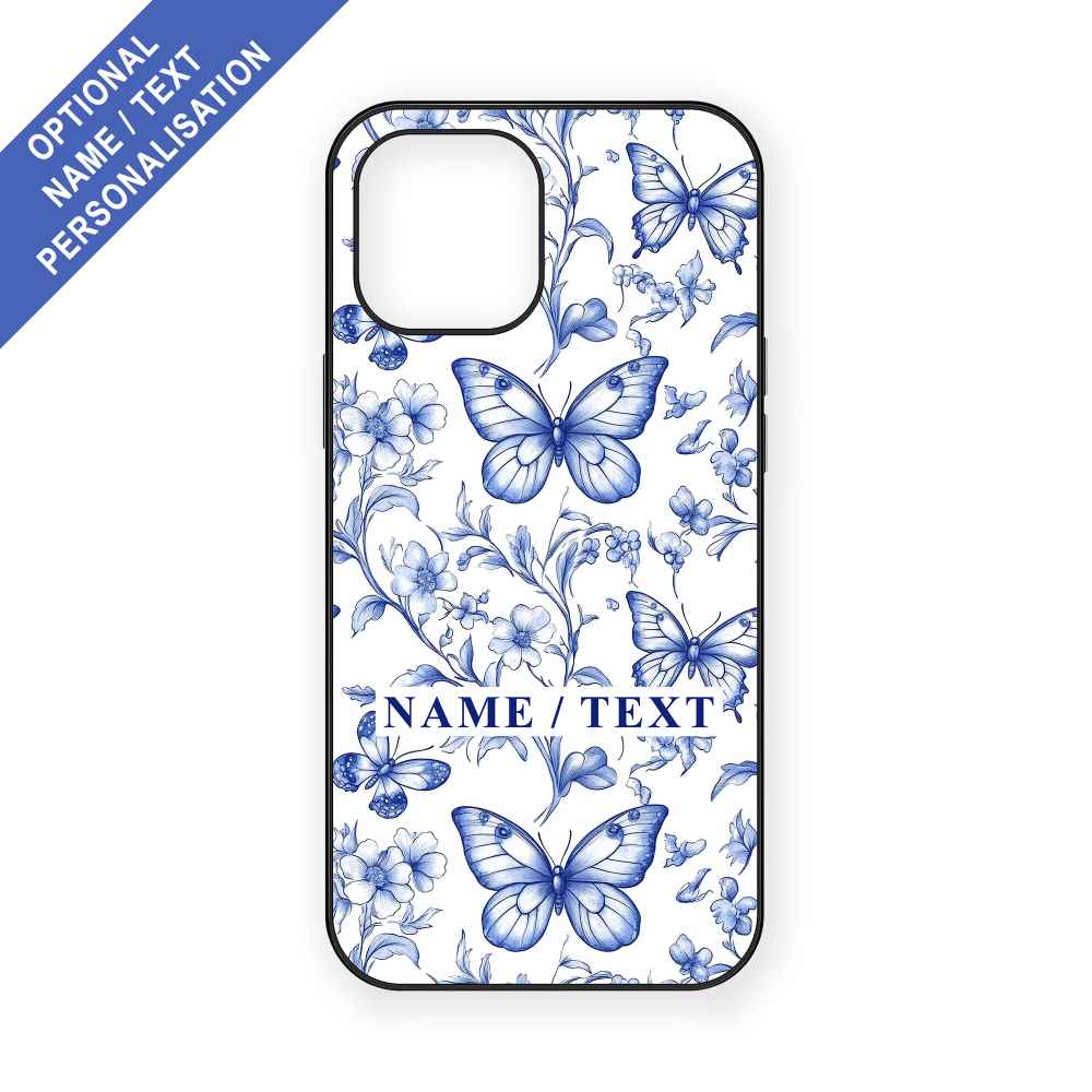 Dusty Blue Floral Butterflies Mobile Phone Case