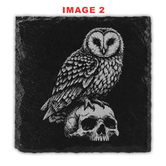 Dark Owl Engraved Natural Slate Coasters