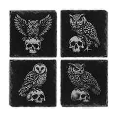 Dark Owl Engraved Natural Slate Coasters