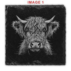 Highland Cows Engraved Natural Slate Coasters