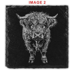 Highland Cows Engraved Natural Slate Coasters
