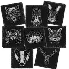 Forest Animals Engraved Natural Slate Coasters