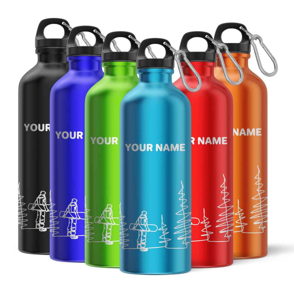 Line Drawing Snowboarder with Name Engraved Sports Water Bottle