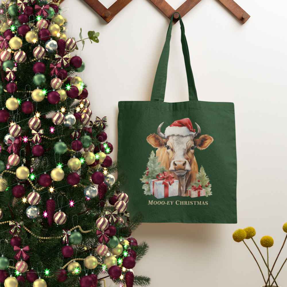 Vintage Christmas Cow Organic Tote Bag