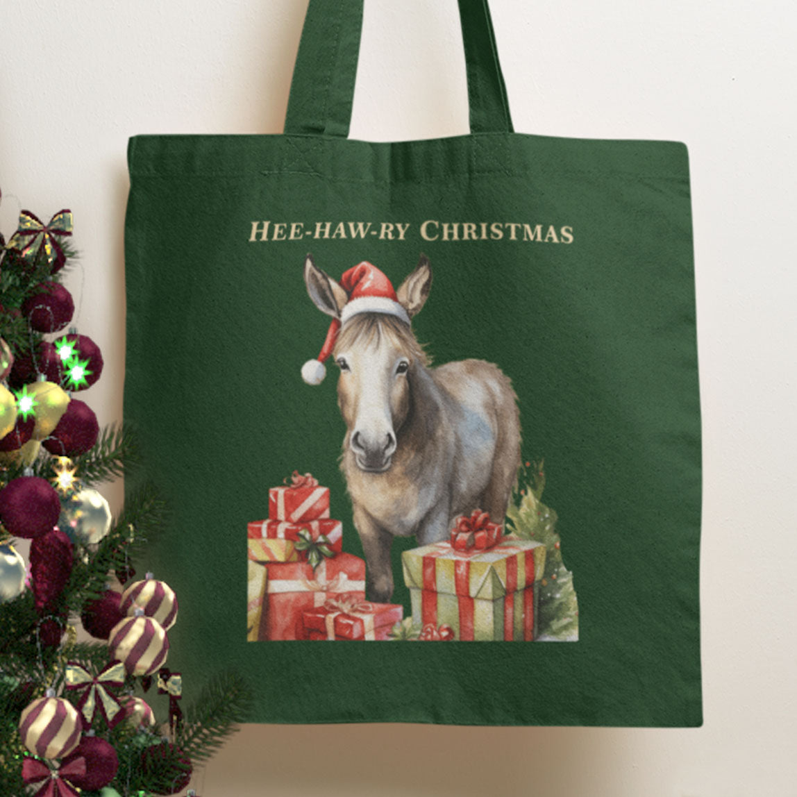 Vintage Christmas Donkey Organic Tote Bag