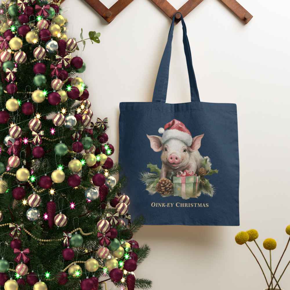 Vintage Christmas Pig Organic Tote Bag