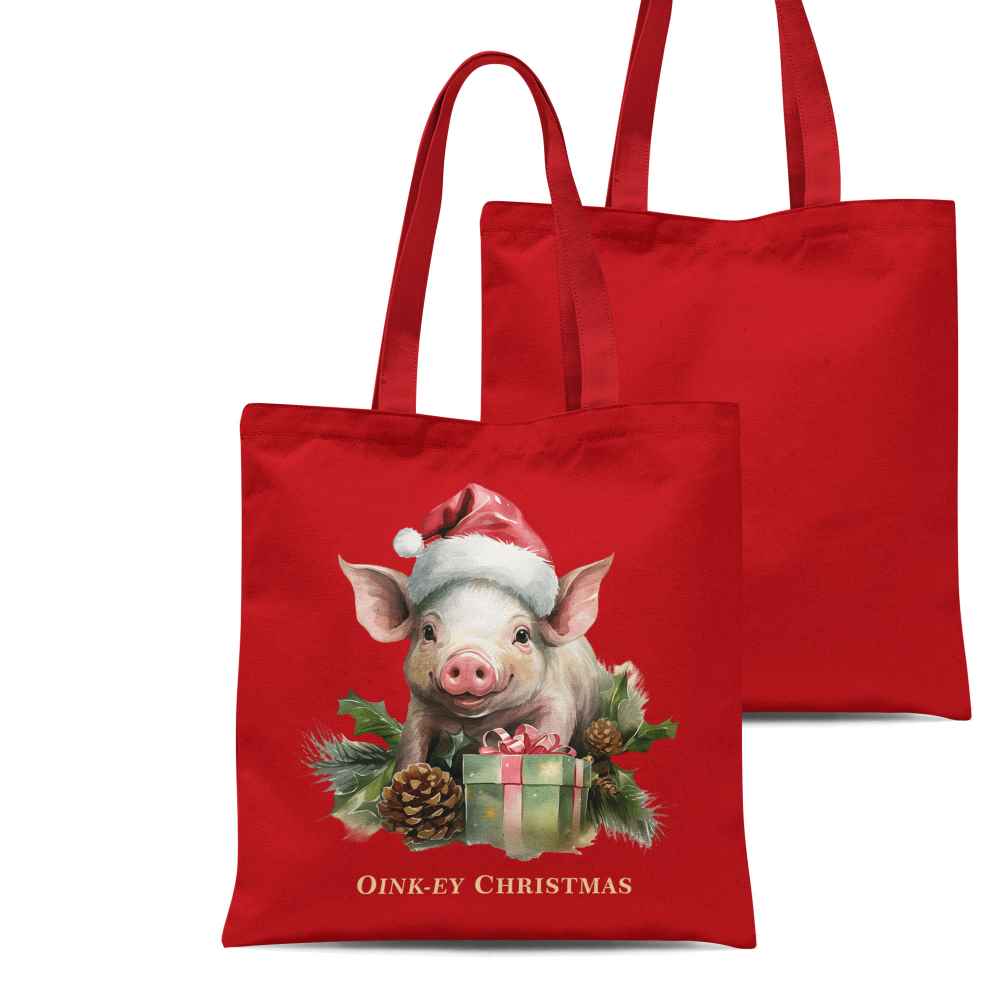 Vintage Christmas Pig Organic Tote Bag