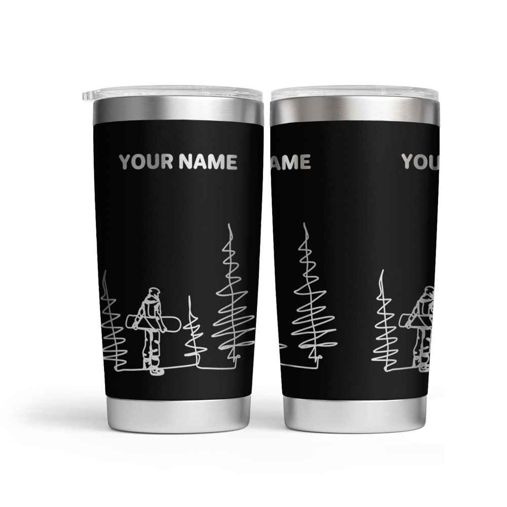 Personalised Line Drawing Snowboarder Engraved Thermal Tumbler