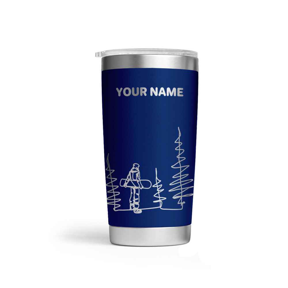 Personalised Line Drawing Snowboarder Engraved Thermal Tumbler
