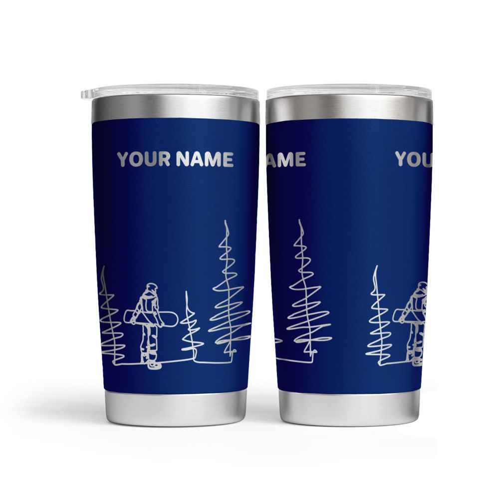Personalised Line Drawing Snowboarder Engraved Thermal Tumbler
