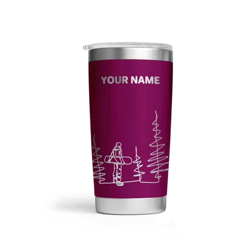 Personalised Line Drawing Snowboarder Engraved Thermal Tumbler