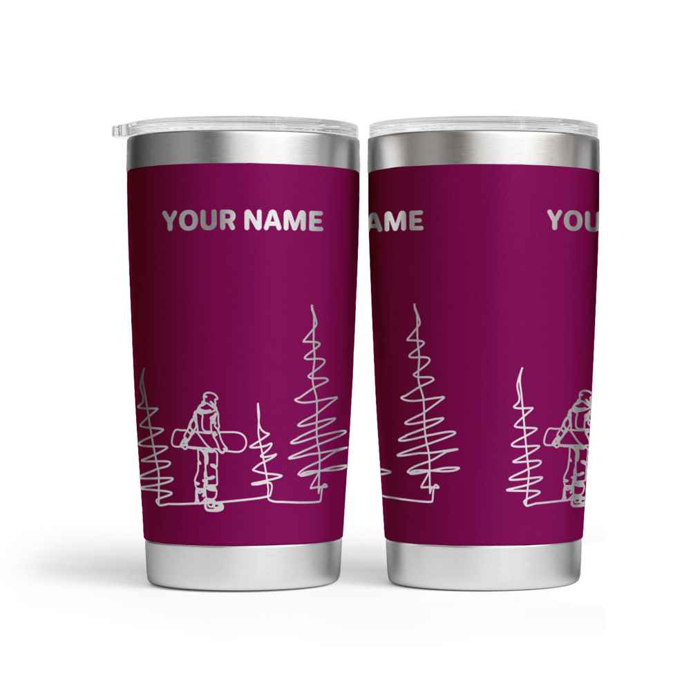 Personalised Line Drawing Snowboarder Engraved Thermal Tumbler