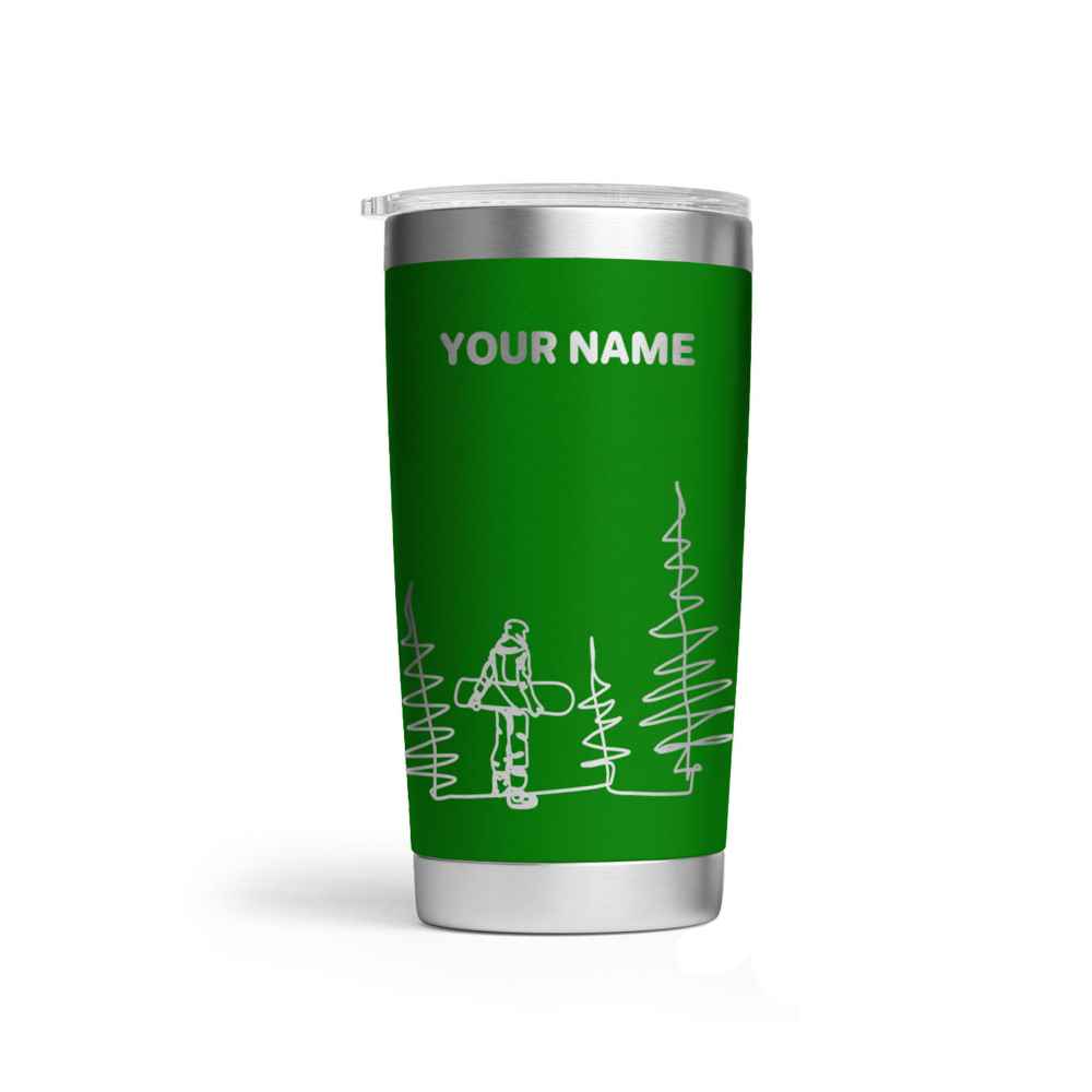 Personalised Line Drawing Snowboarder Engraved Thermal Tumbler