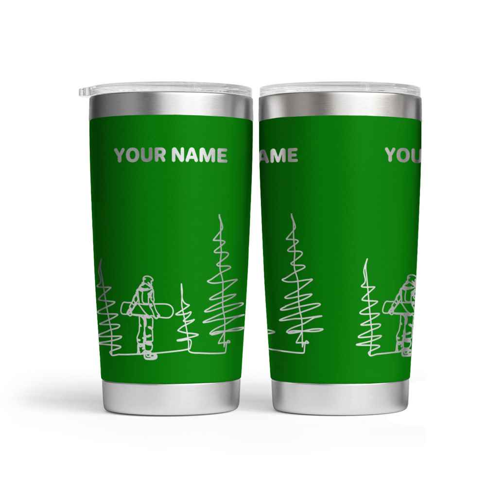Personalised Line Drawing Snowboarder Engraved Thermal Tumbler