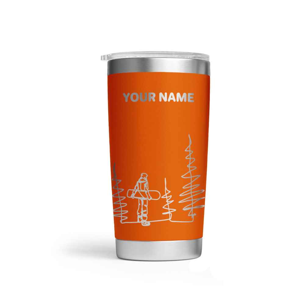 Personalised Line Drawing Snowboarder Engraved Thermal Tumbler