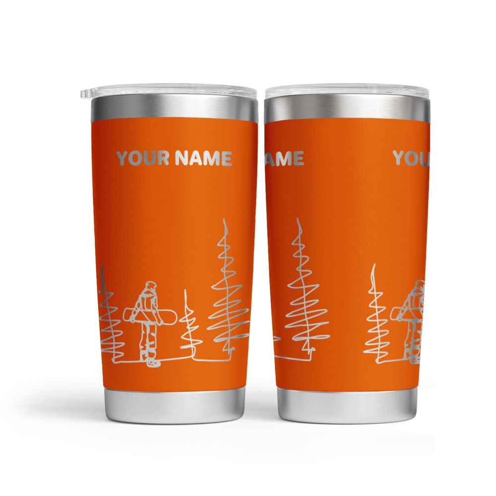 Personalised Line Drawing Snowboarder Engraved Thermal Tumbler