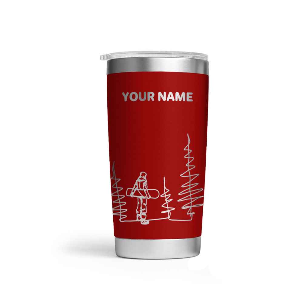 Personalised Line Drawing Snowboarder Engraved Thermal Tumbler