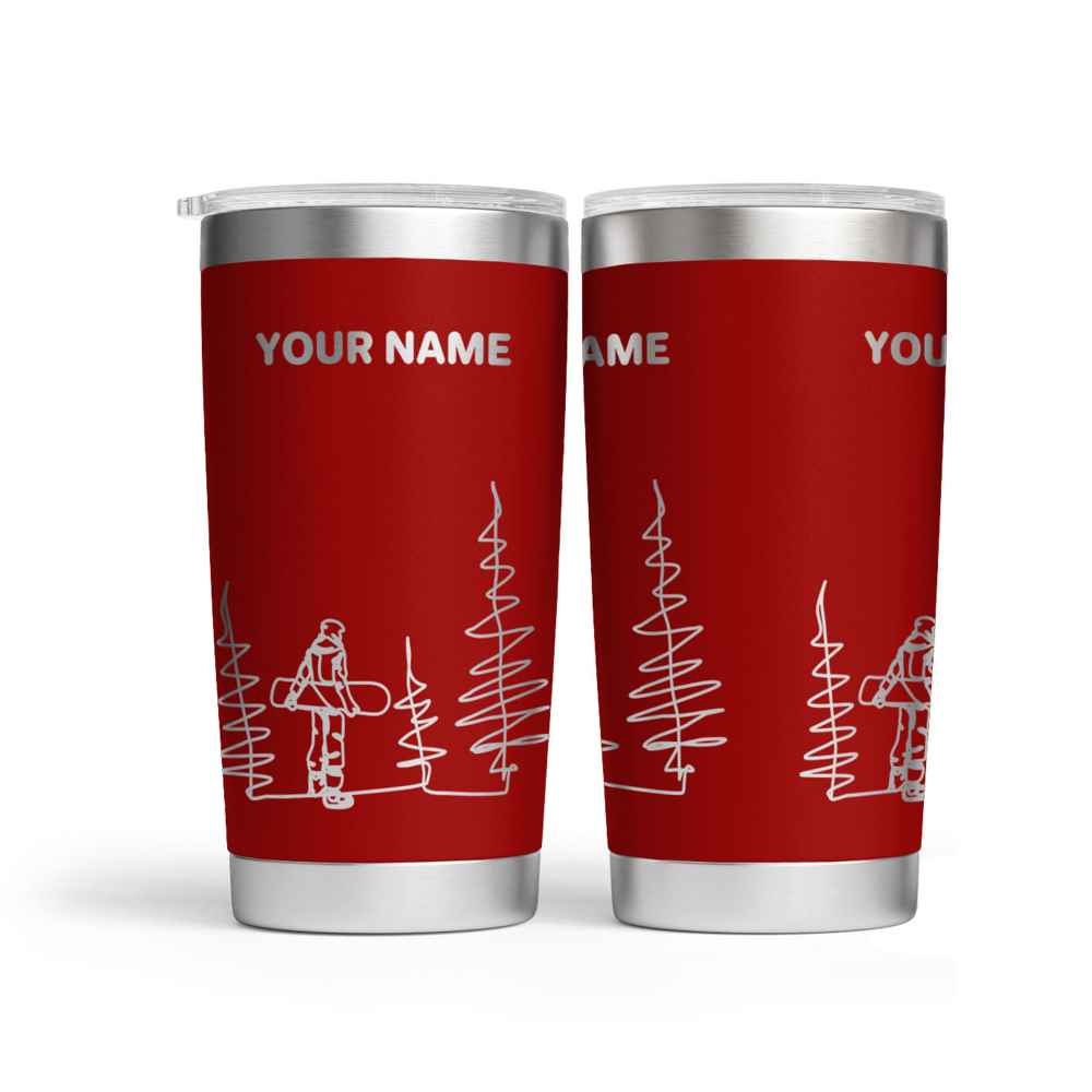 Personalised Line Drawing Snowboarder Engraved Thermal Tumbler