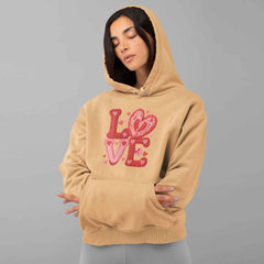 Love Slogan Hoodie in Faux Knitted Look