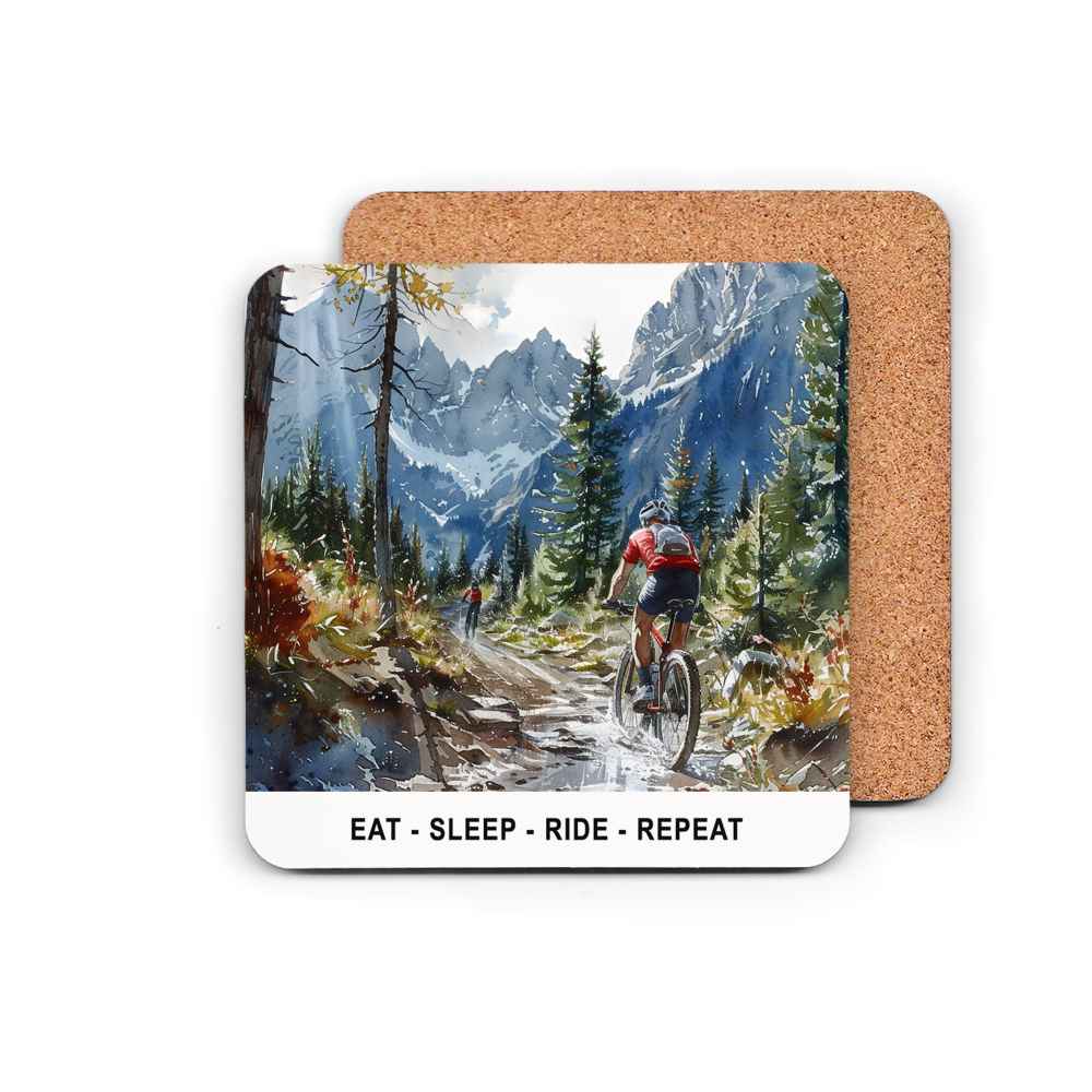 Mountain Bike Watercolour Quotes MDF Coasters (4 Pack)