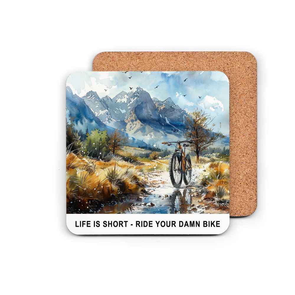 Mountain Bike Watercolour Quotes MDF Coasters (4 Pack)
