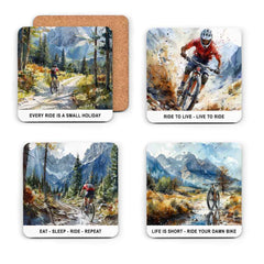 Mountain Bike Watercolour Quotes MDF Coasters (4 Pack)