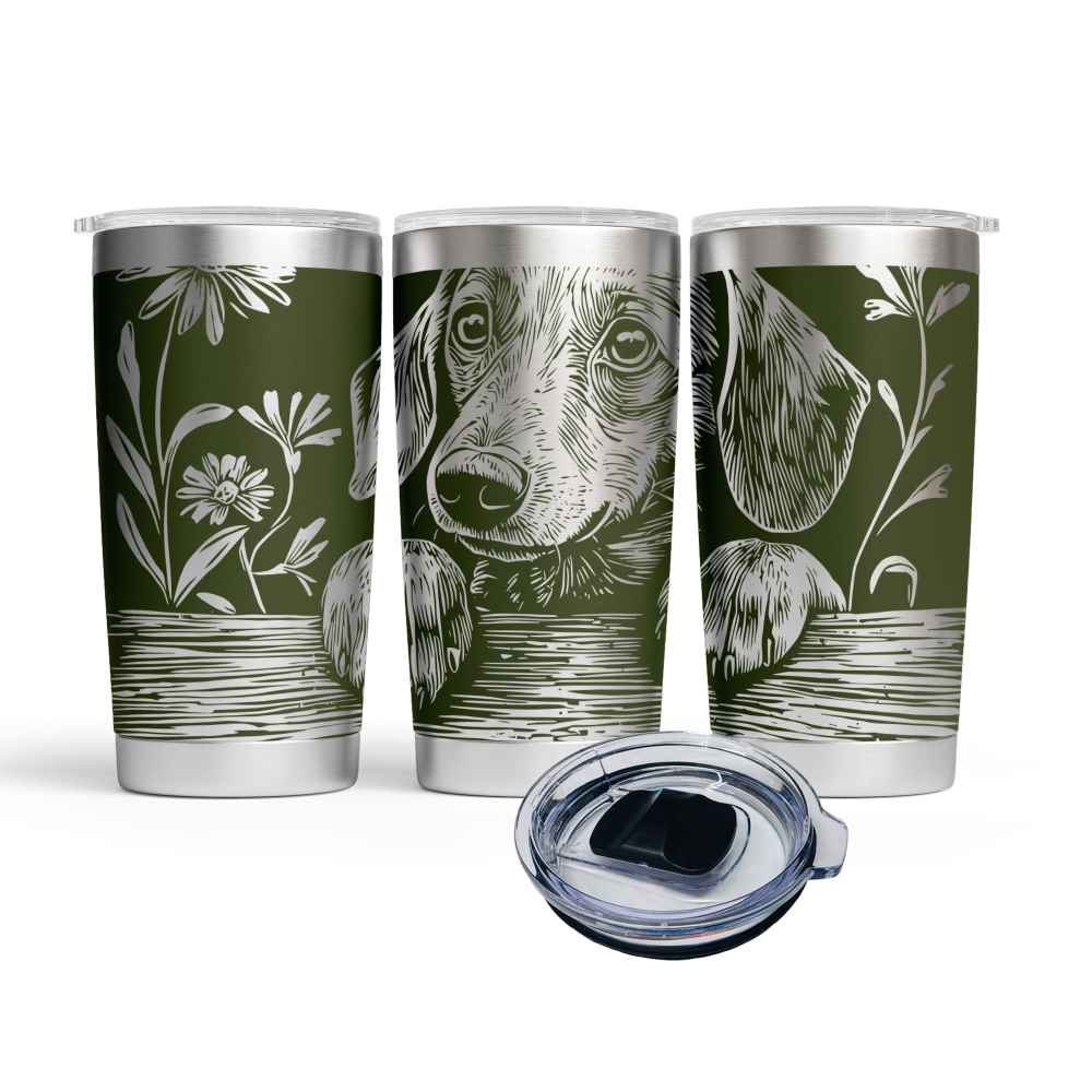Engraved Peeking Dachshund Stainless Steel Tumbler