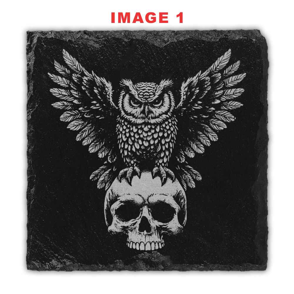 Dark Owl Engraved Natural Slate Coasters