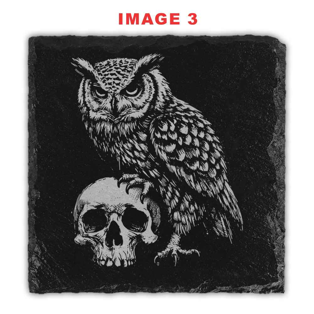 Dark Owl Engraved Natural Slate Coasters