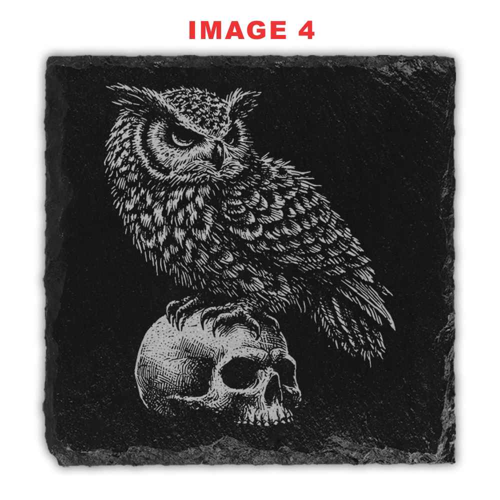 Dark Owl Engraved Natural Slate Coasters