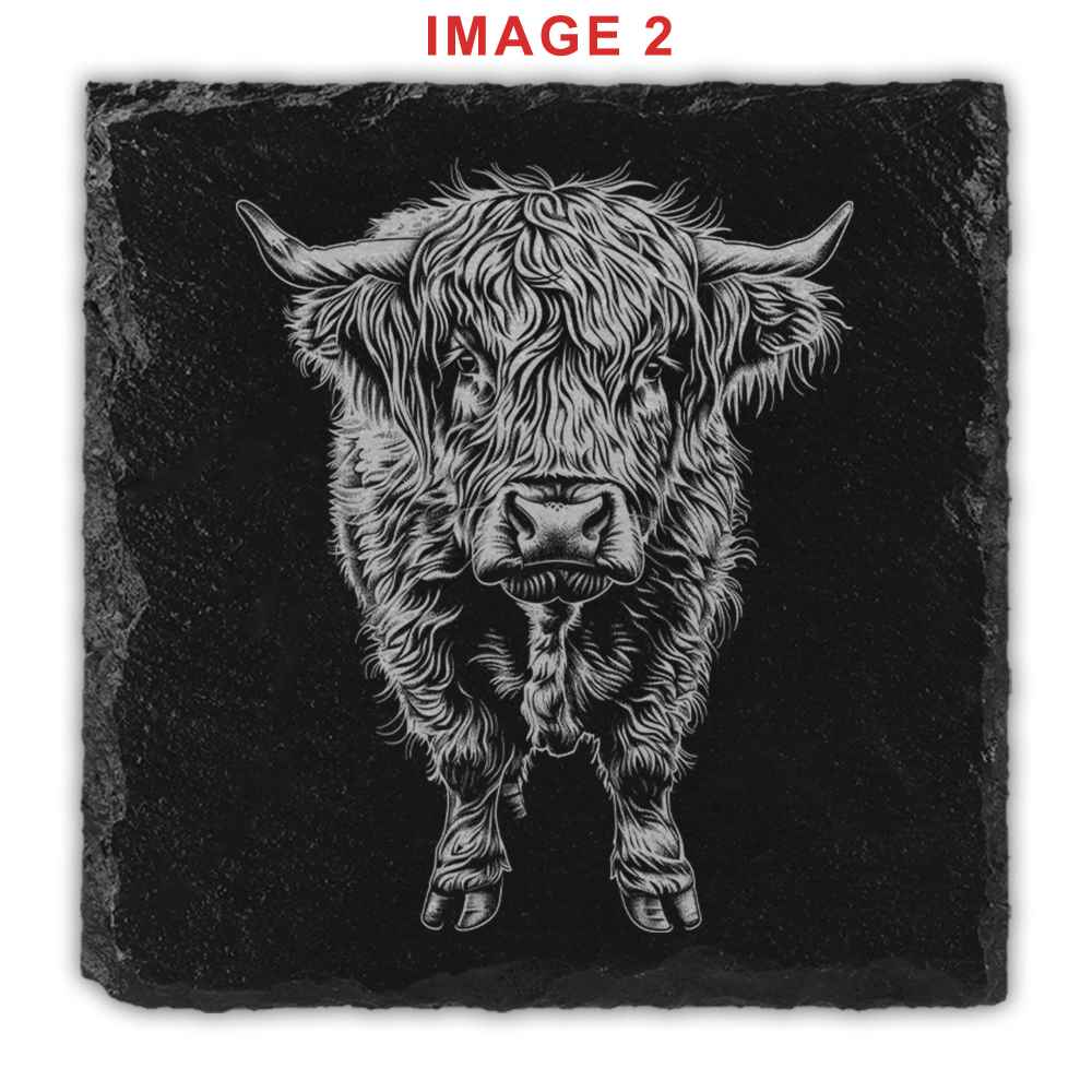 Highland Cows Engraved Natural Slate Coasters