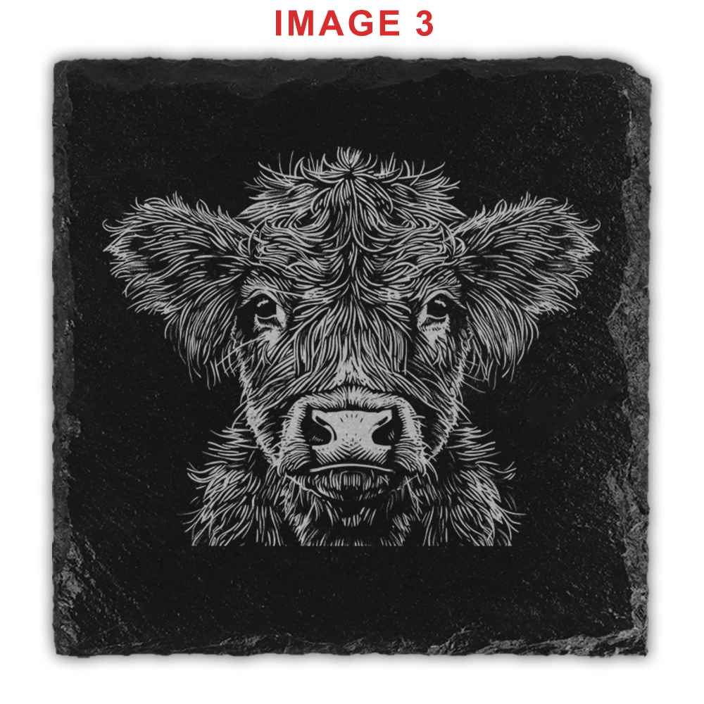 Highland Cows Engraved Natural Slate Coasters