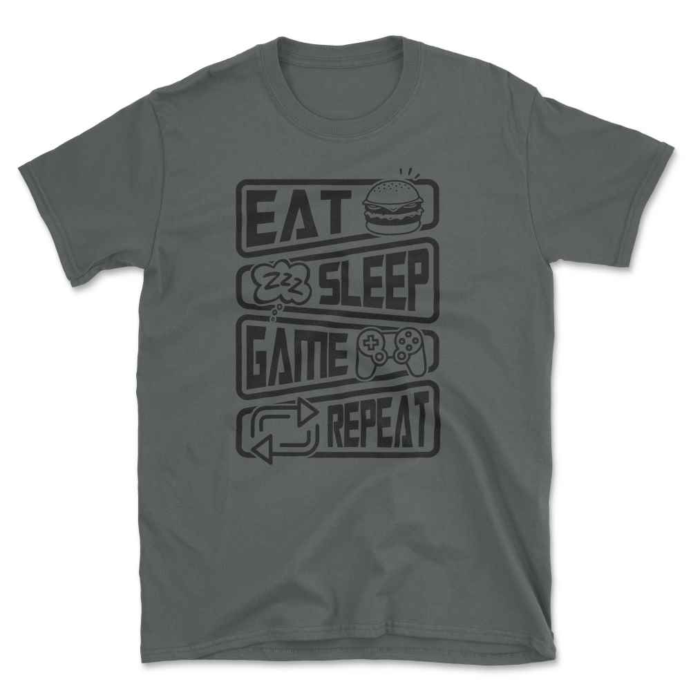 Eat Sleep Game Repeat T Shirt Charcoal S 34 36 Chest