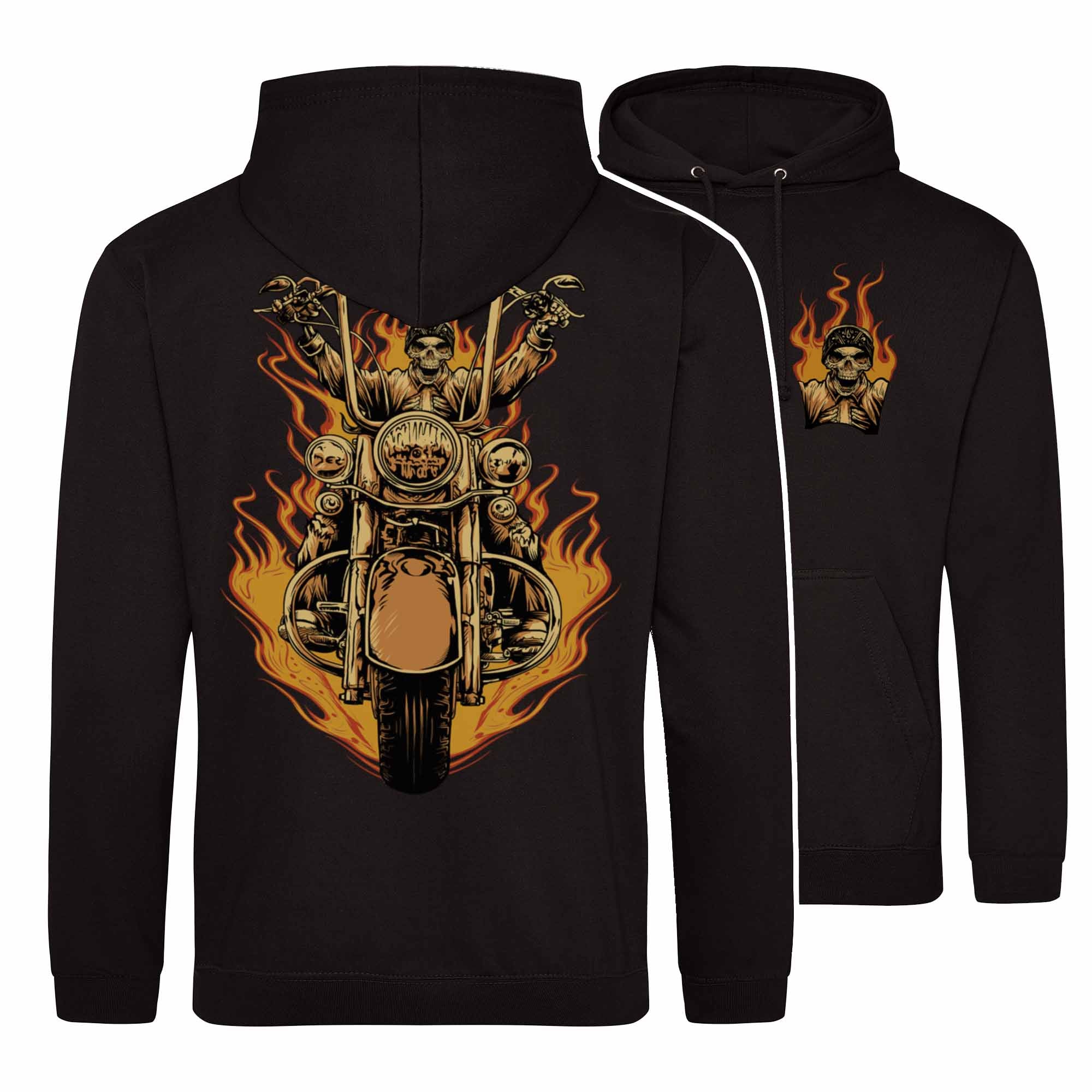 Flaming Biker Hoodie - Back Print